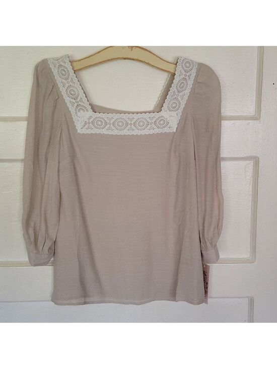 Nanette Lepore Tops - Nanette Lepore Lace Trim Square Neck 3/4 Sleeve Blouse